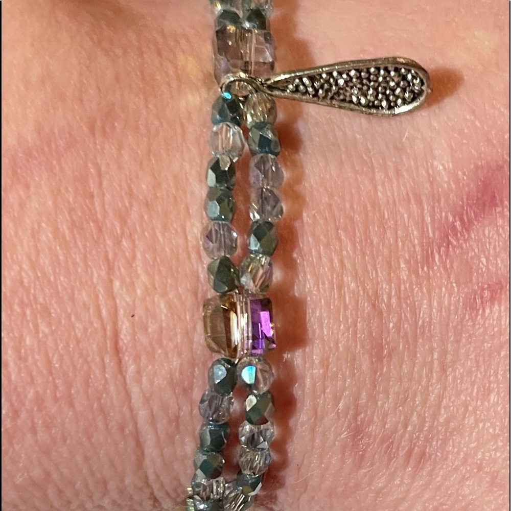 2/35 or$25 Glittering handmade beaded bracelet w/crystal beads & upcycled silver